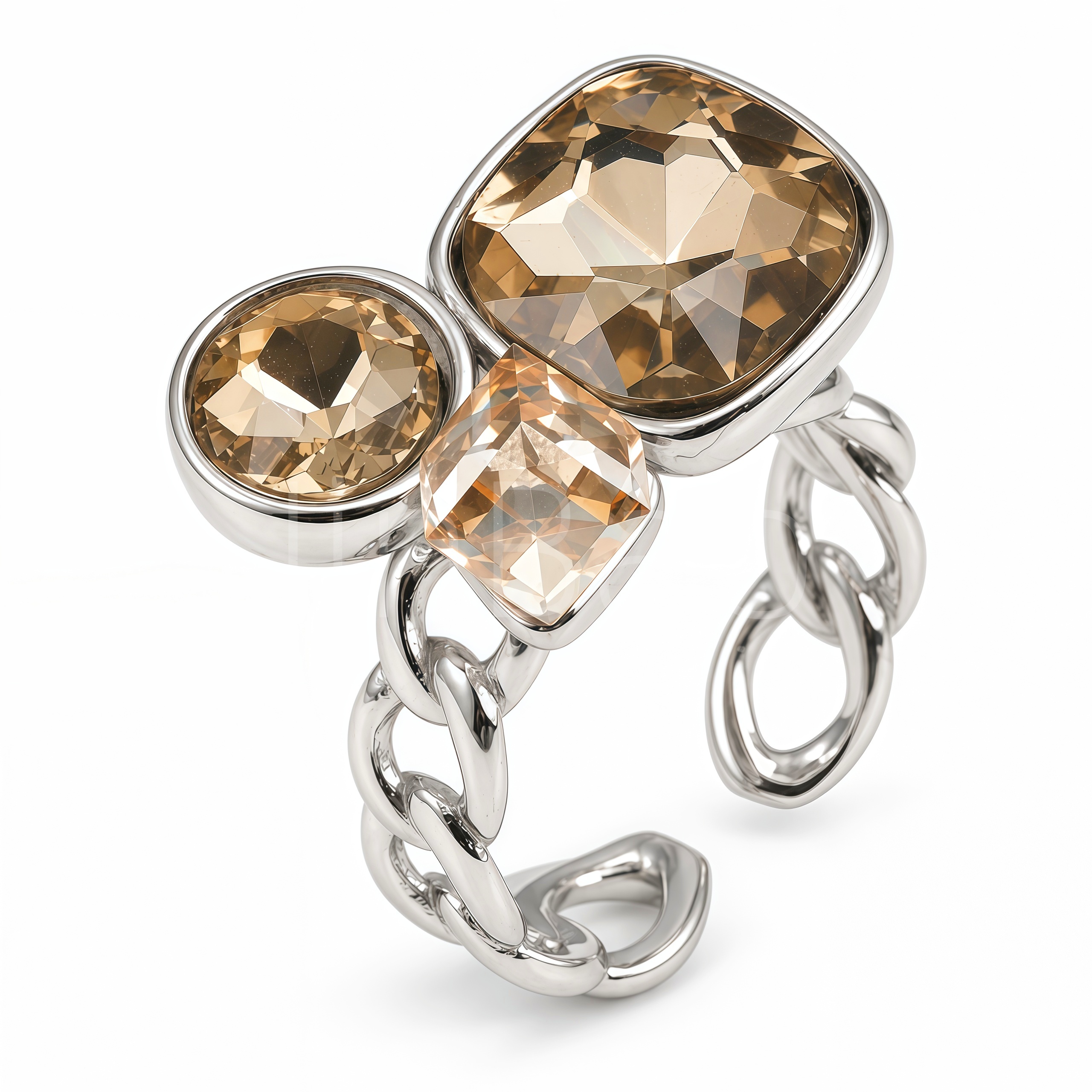 Chunky Chain Link Multi Stone Crystal Ring for Women | N002817