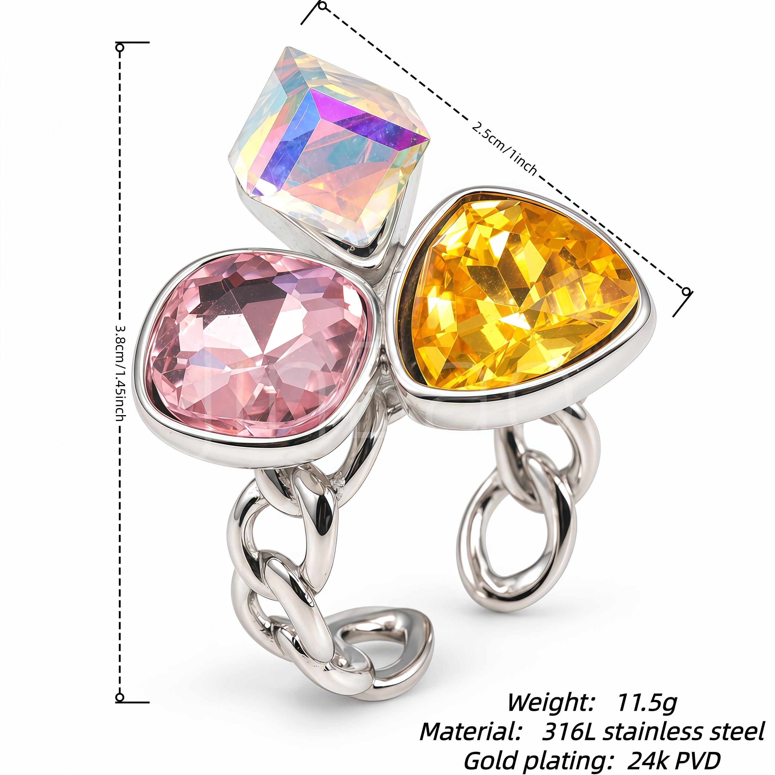 Chunky Chain Link Multi Stone Crystal Ring for Women | N002817