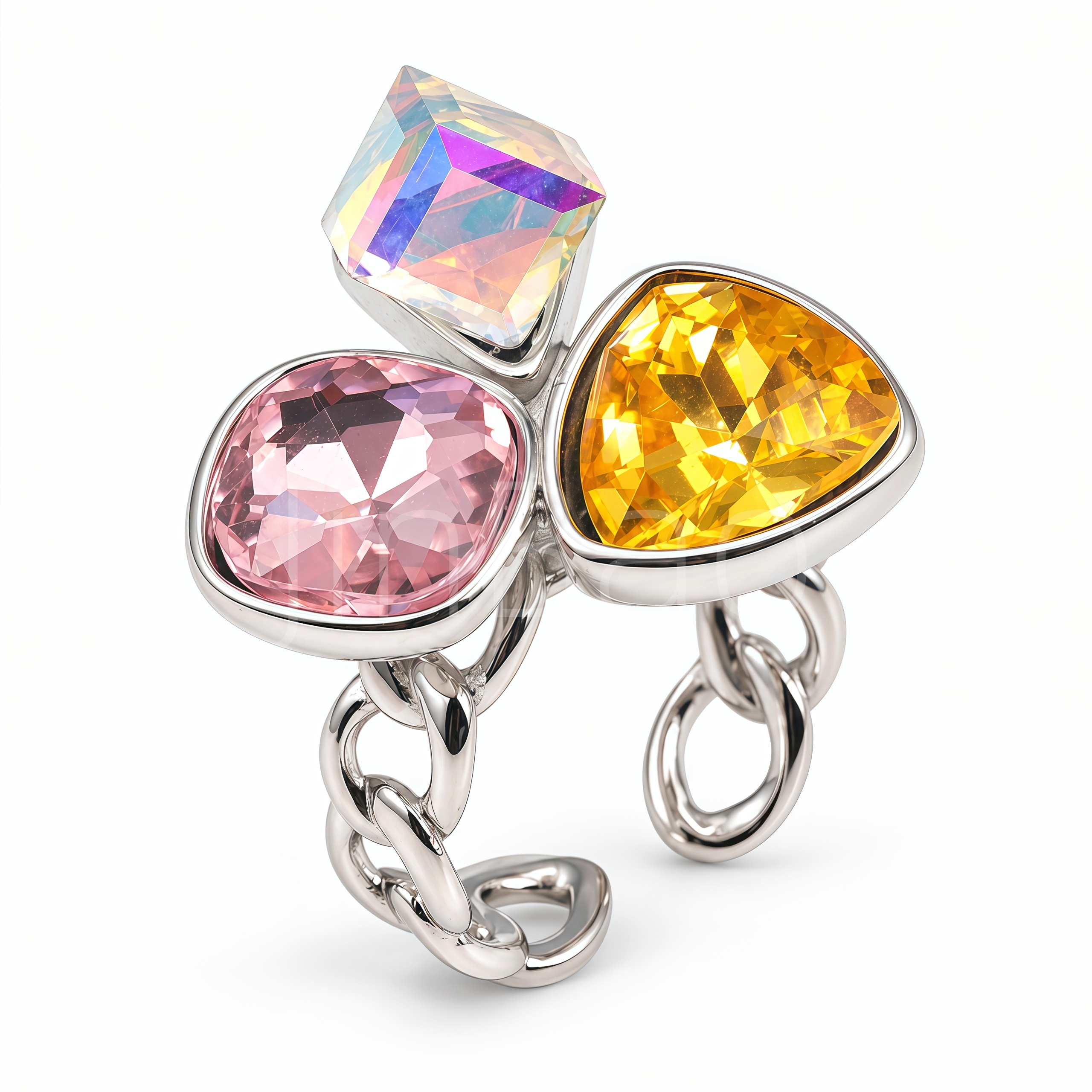 Chunky Chain Link Multi Stone Crystal Ring for Women | N002817