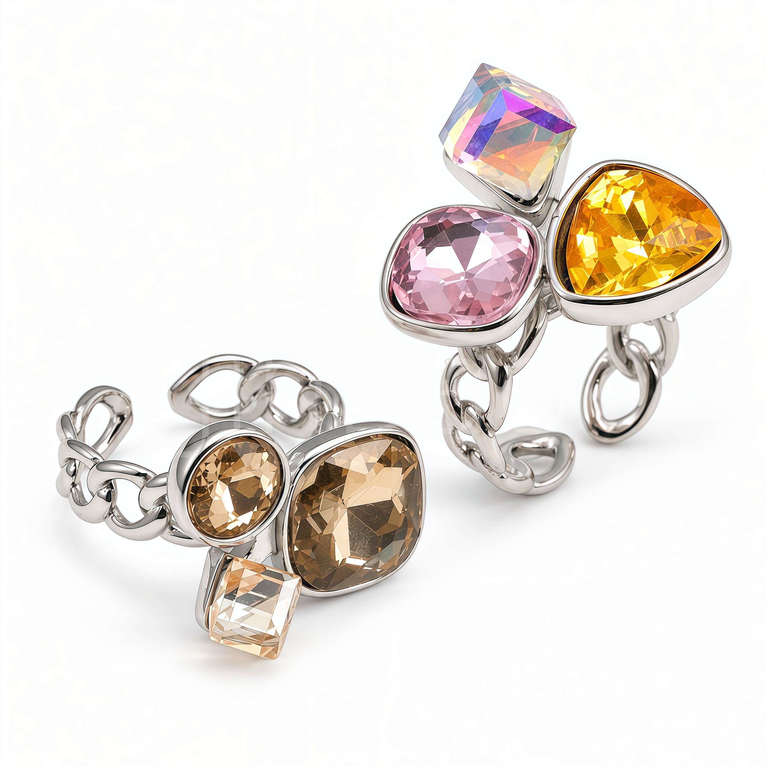 Chunky Chain Link Multi Stone Crystal Ring for Women | N002817