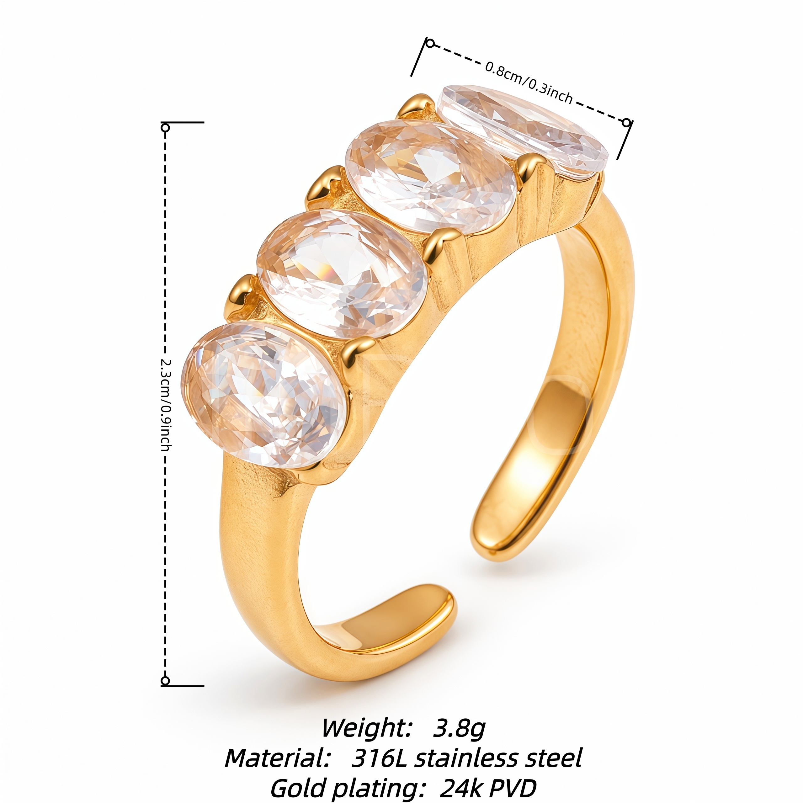 Vintage Multi Oval Rhinestone Open Ring for Women | E00664