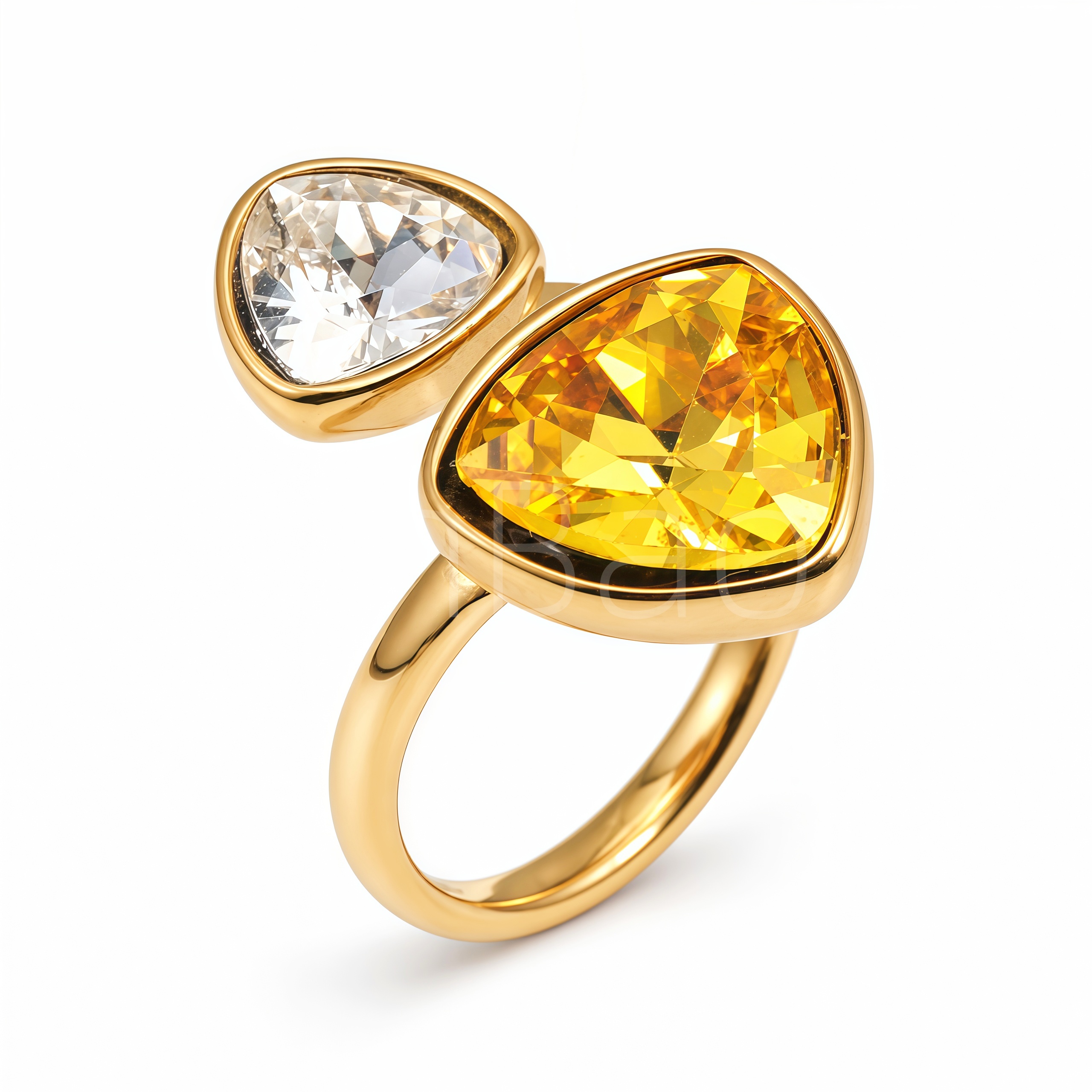 1. Triangle Crystal Open Gold Statement Ring for Women | N002786