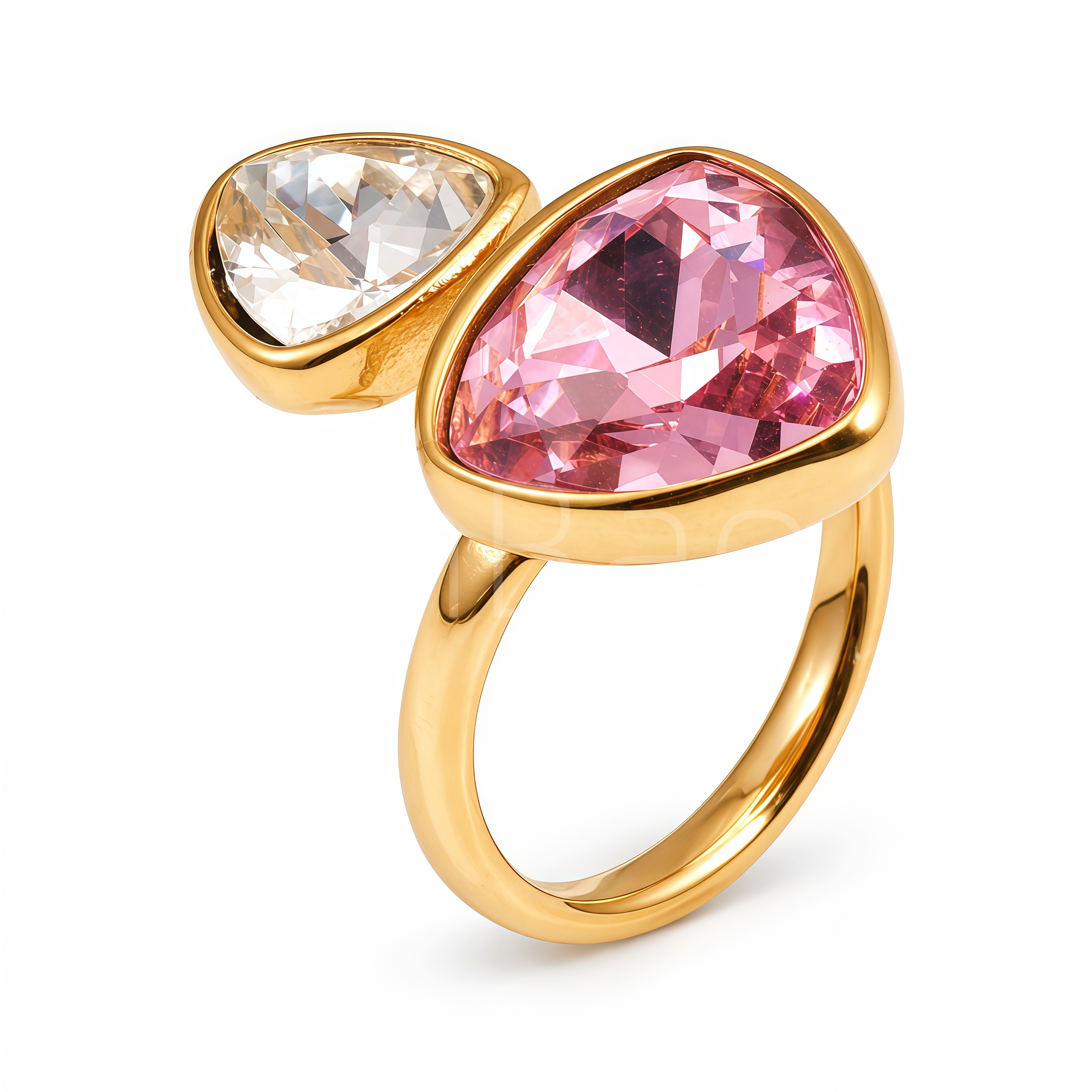 1. Triangle Crystal Open Gold Statement Ring for Women | N002786