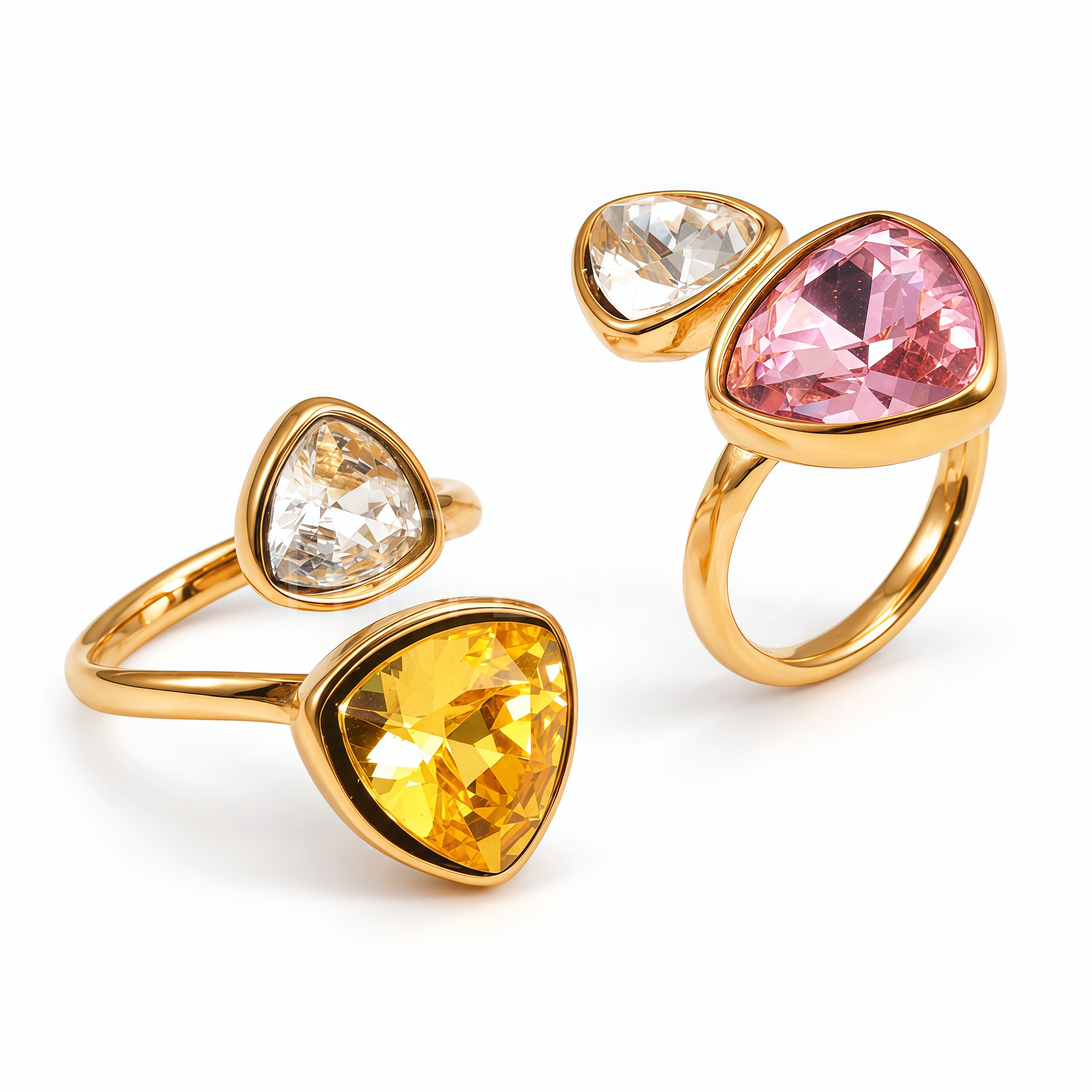 1. Triangle Crystal Open Gold Statement Ring for Women | N002786