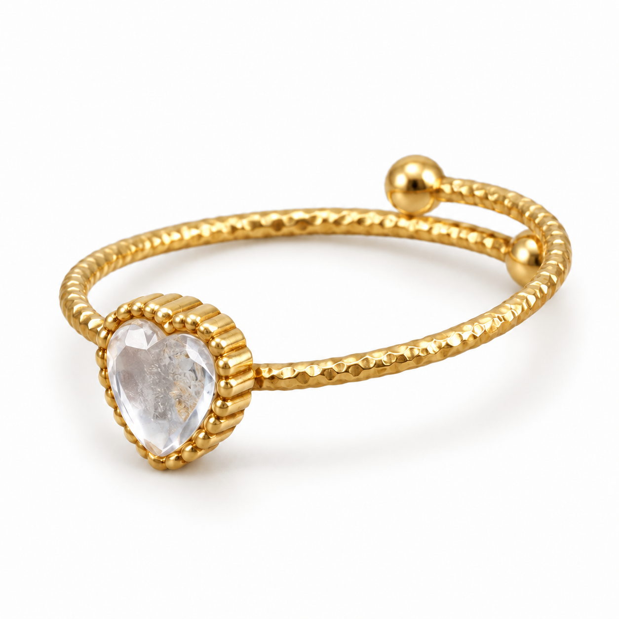 Twisted Texture Open Heart & Teardrop Crystal Ring for Women | E00162J