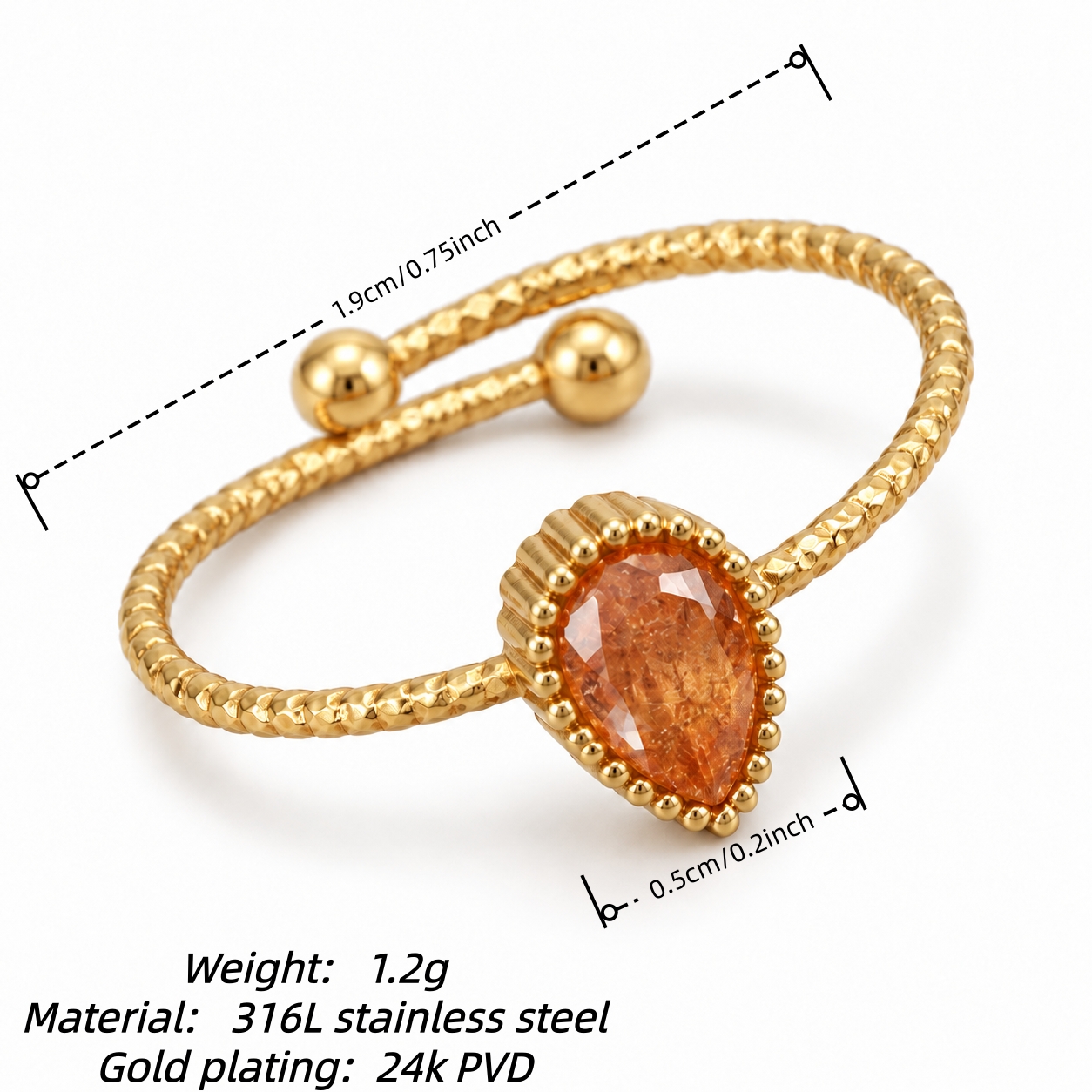 Twisted Texture Open Heart & Teardrop Crystal Ring for Women | E00162J
