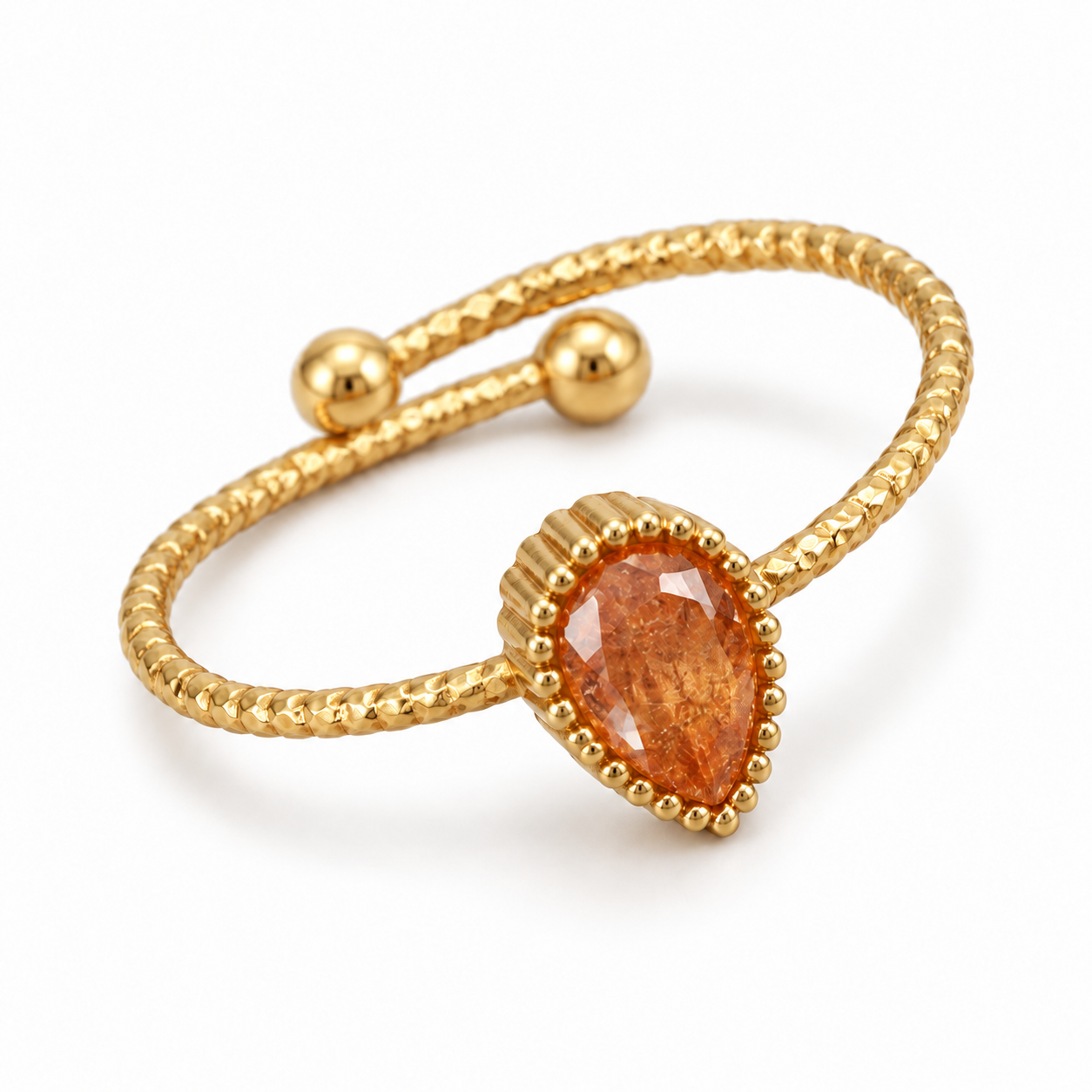 Twisted Texture Open Heart & Teardrop Crystal Ring for Women | E00162J