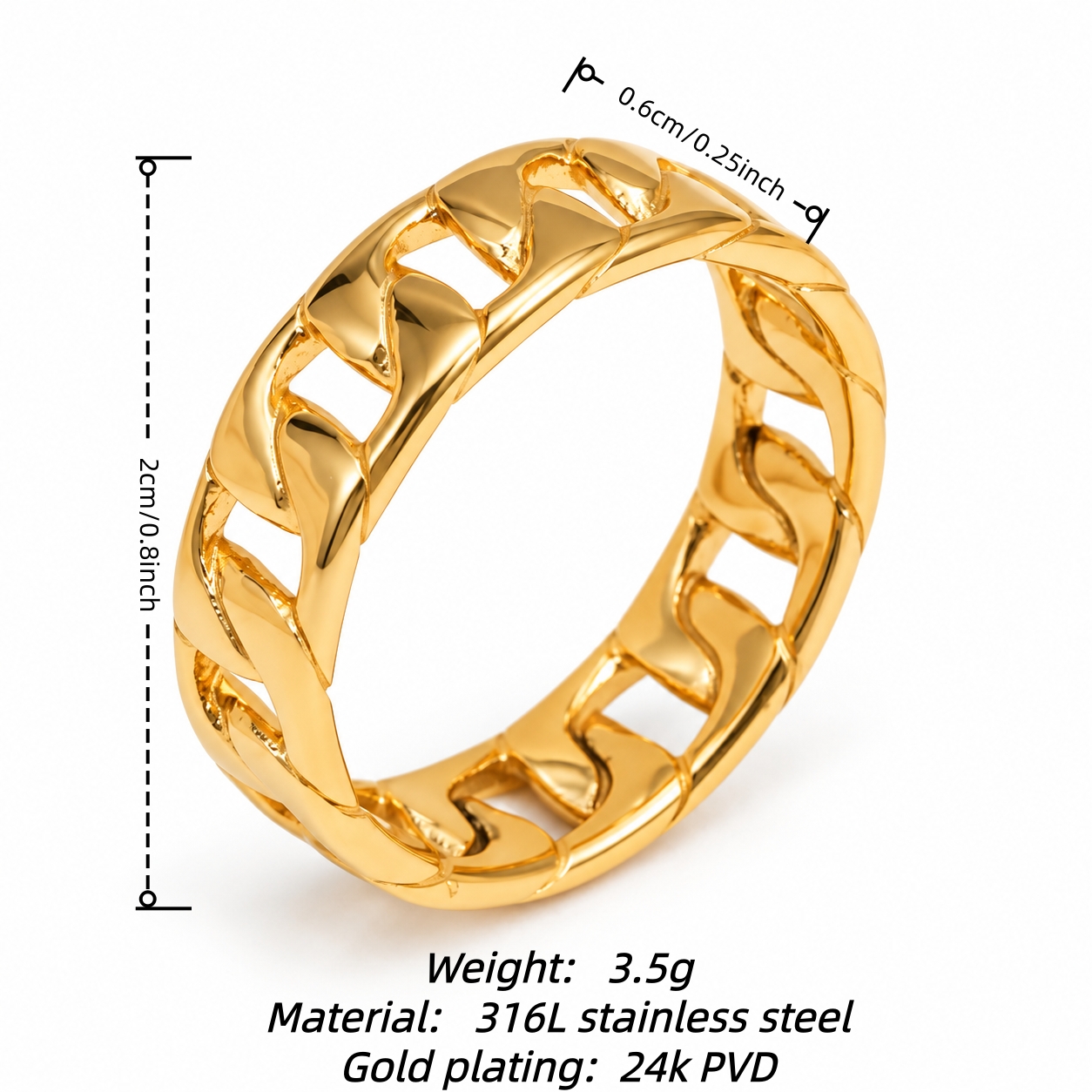 Cuban Chain Design Hollow Band Ring for Men | 