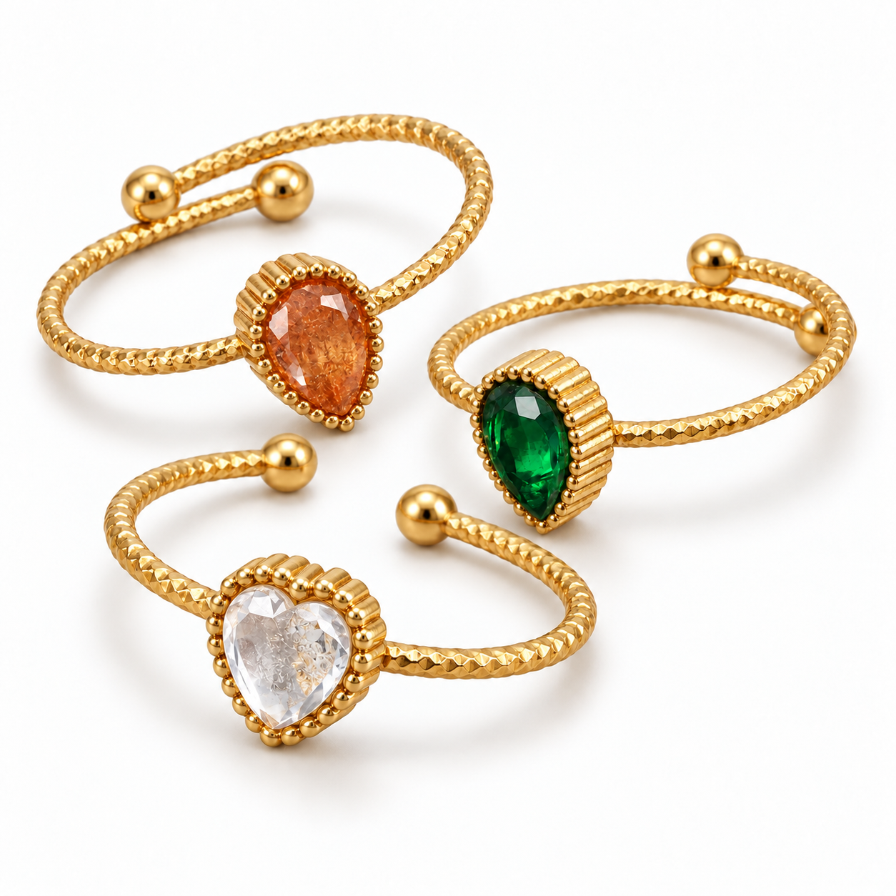 Twisted Texture Open Heart & Teardrop Crystal Ring for Women | E00162J