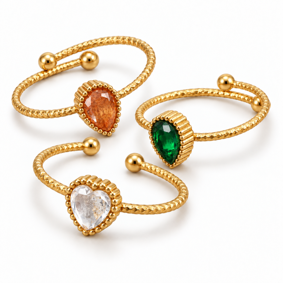 Twisted Texture Open Heart & Teardrop Crystal Ring for Women | E00162J