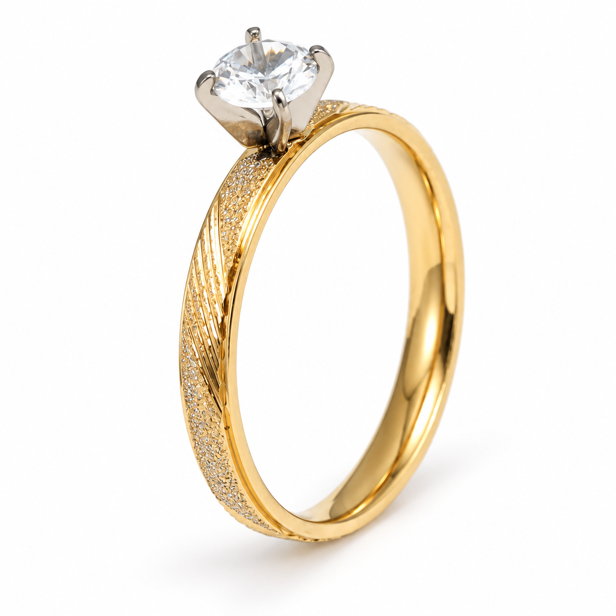 Classic CZ Diagonal Slash Textured Promise Ring for Women | C010