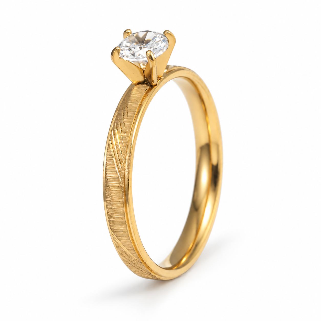 Classic CZ Diagonal Slash Textured Promise Ring for Women | C010