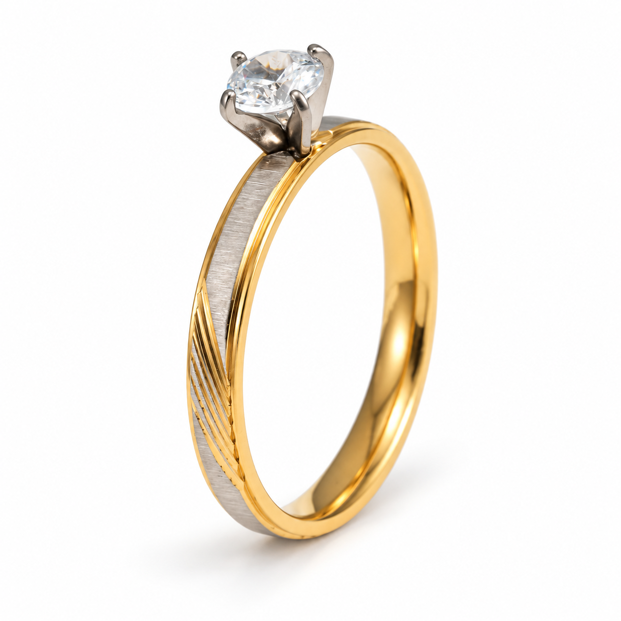 Classic CZ Diagonal Slash Textured Promise Ring for Women | C010