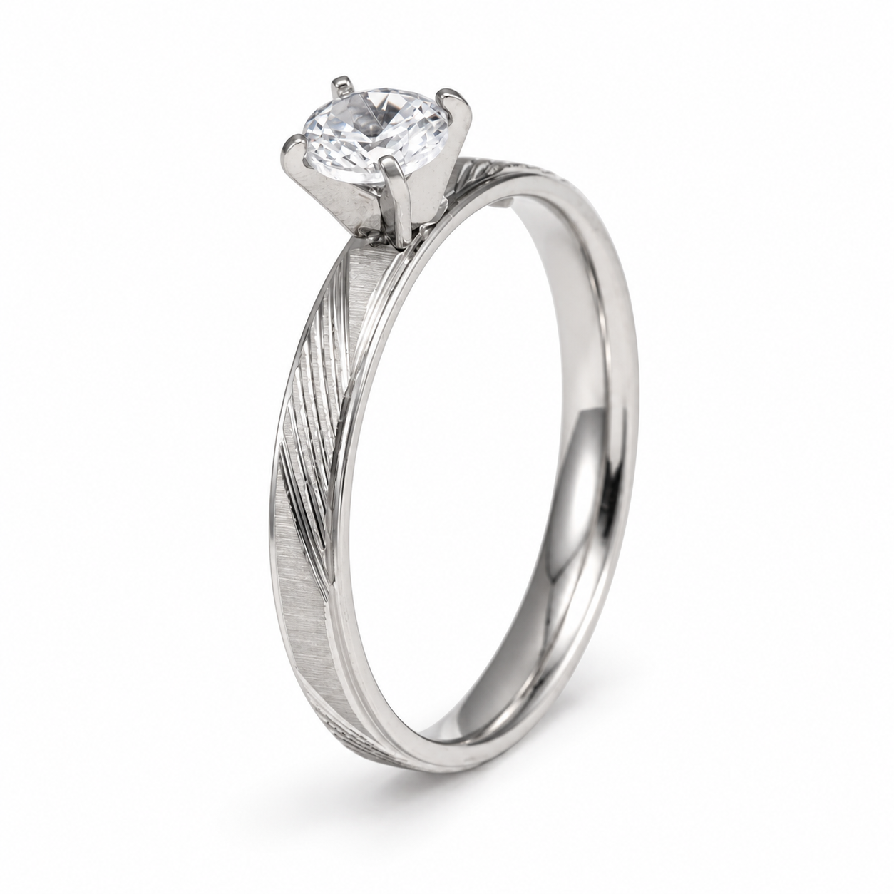 Classic CZ Diagonal Slash Textured Promise Ring for Women | C010
