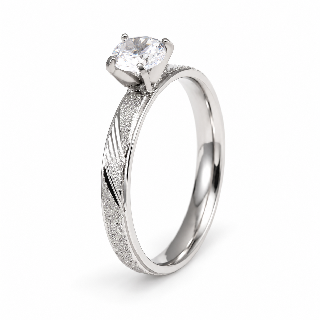Classic CZ Diagonal Slash Textured Promise Ring for Women | C010