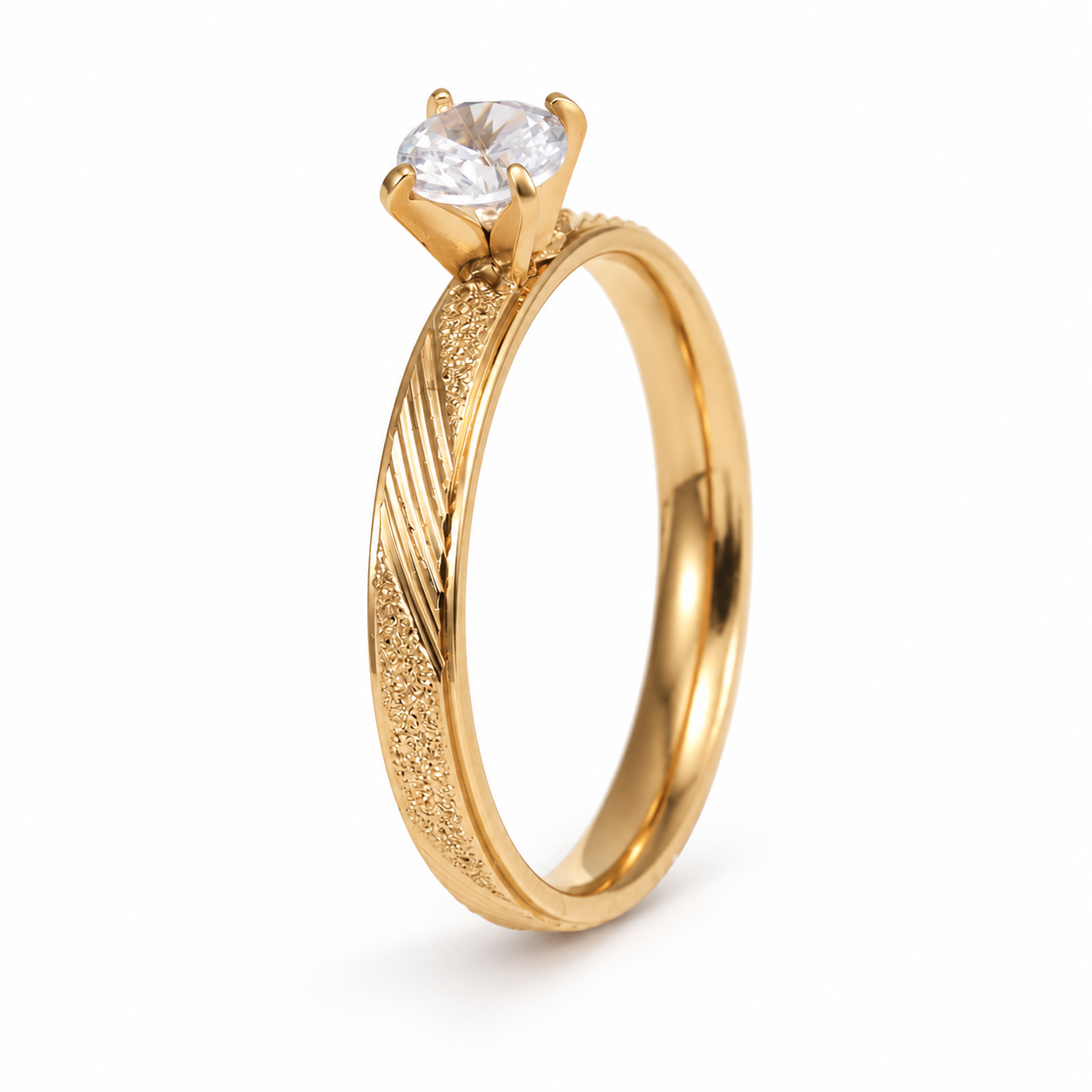 Classic CZ Diagonal Slash Textured Promise Ring for Women | C010