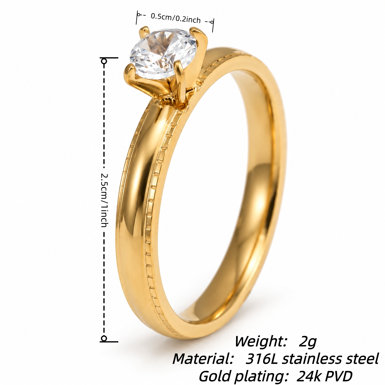 Vintage Knurled Edge CZ Solitaire Promise Ring Set for Women | C007