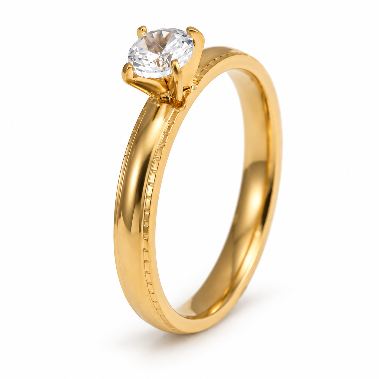 Vintage Knurled Edge CZ Solitaire Promise Ring Set for Women | C007