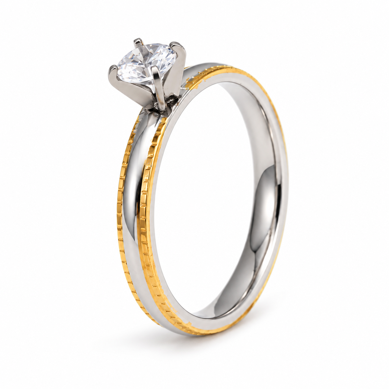 Vintage Knurled Edge CZ Solitaire Promise Ring Set for Women | C007