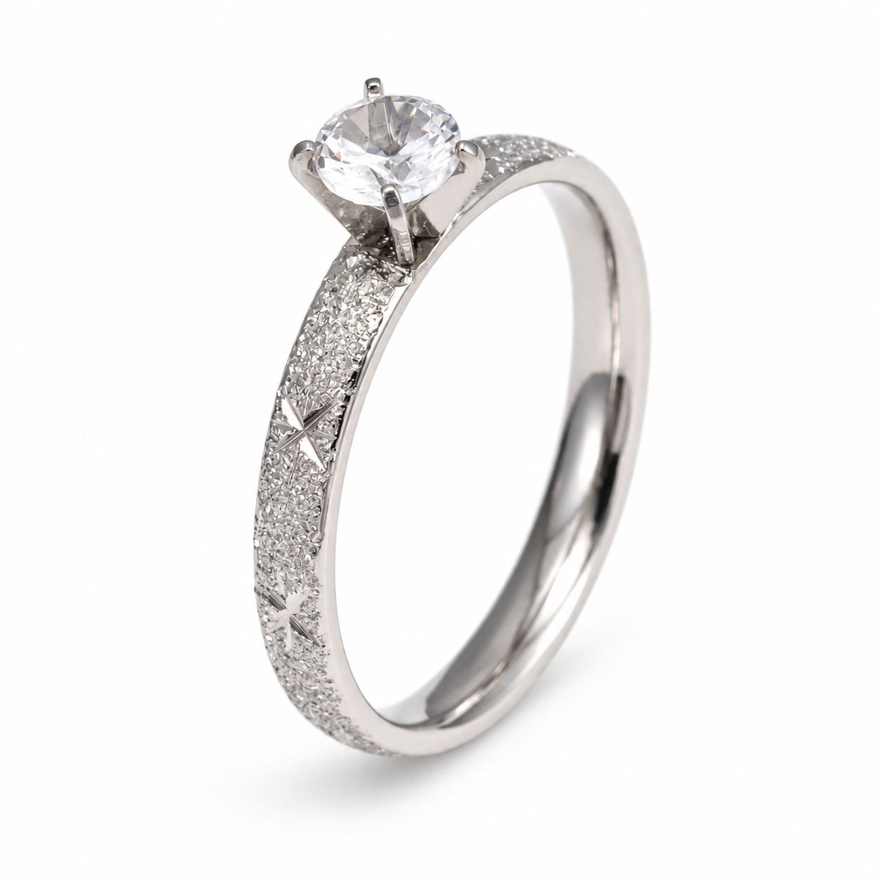 Vintage Starburst Carved CZ Promise Ring Set for Women | C002