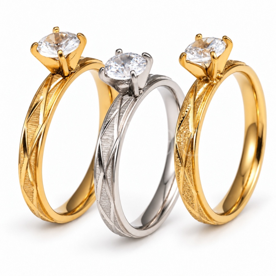 solitaire textured band Multicolor Ring C008