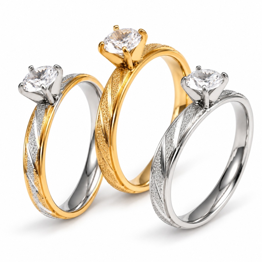 solitaire twisted band Stainless Steel Multicolor Ring C012