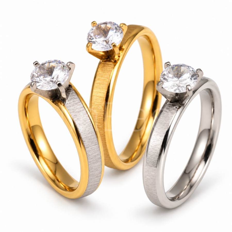 solitaire brushed band Stainless Steel Multicolor Ring C004