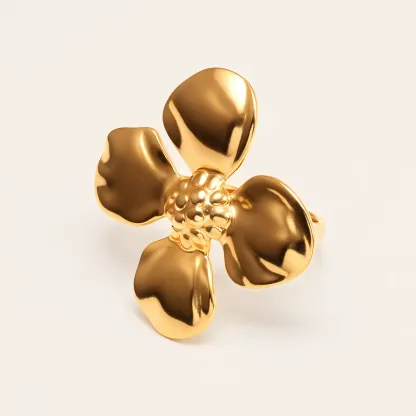 Retro Style Textured Flower Stainless Steel Women's Ring丨G005676-JinBaoJewerly