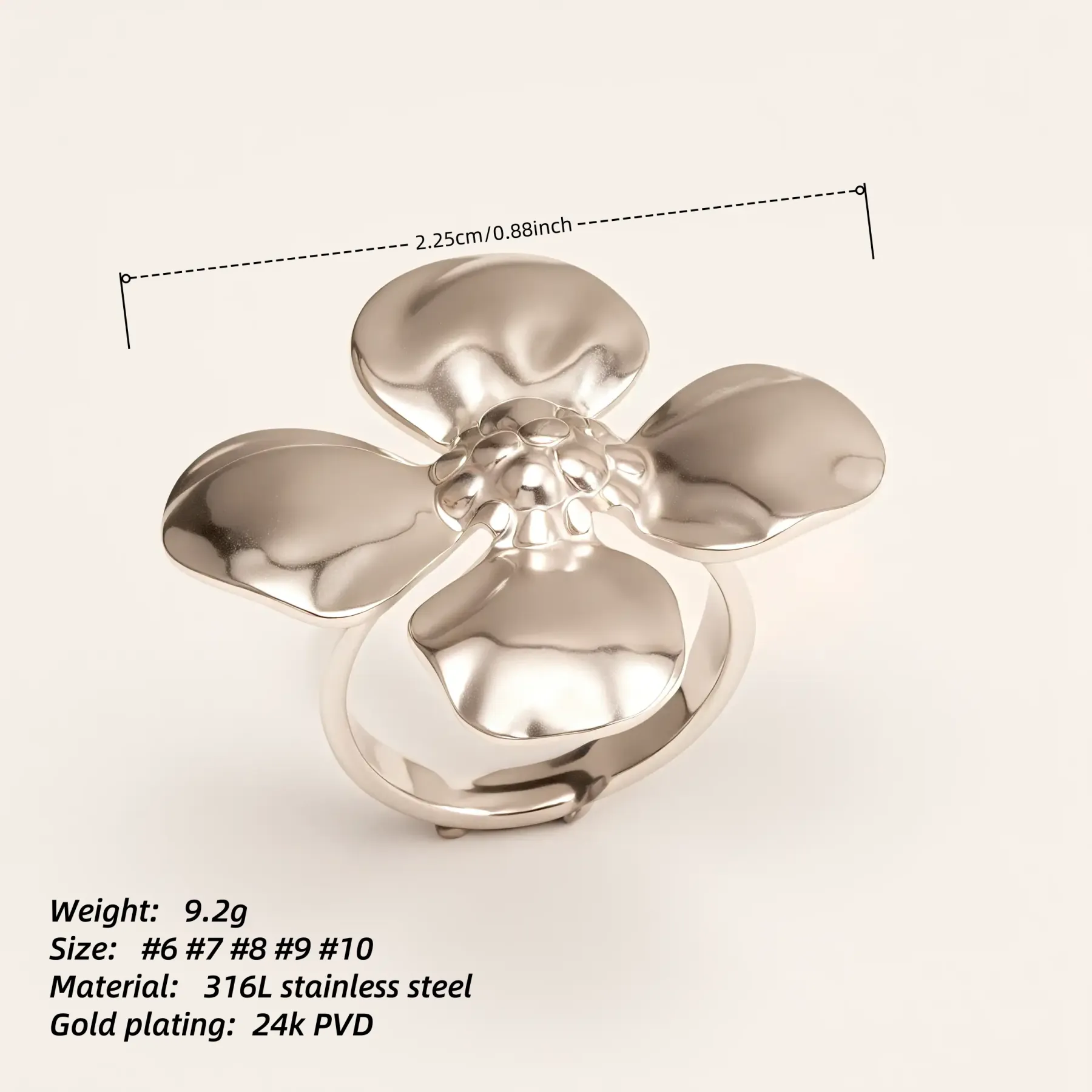 Retro Style Textured Flower Stainless Steel Women's Ring丨G005676-JinBaoJewerly