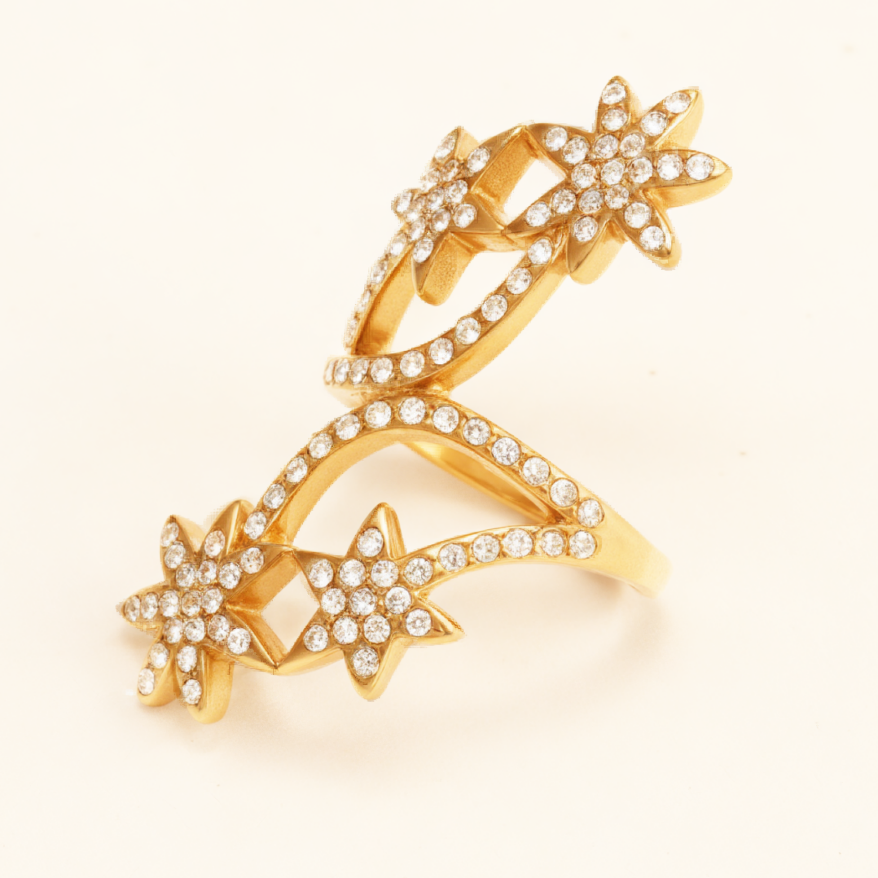 Star - Shaped Diamond - Inlaid Ring, Women's Fashion Hollow Gold Ring | DJ9702J-JinBaoJewerly