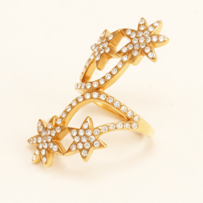 Star - Shaped Diamond - Inlaid Ring, Women's Fashion Hollow Gold Ring | DJ9702J-JinBaoJewerly
