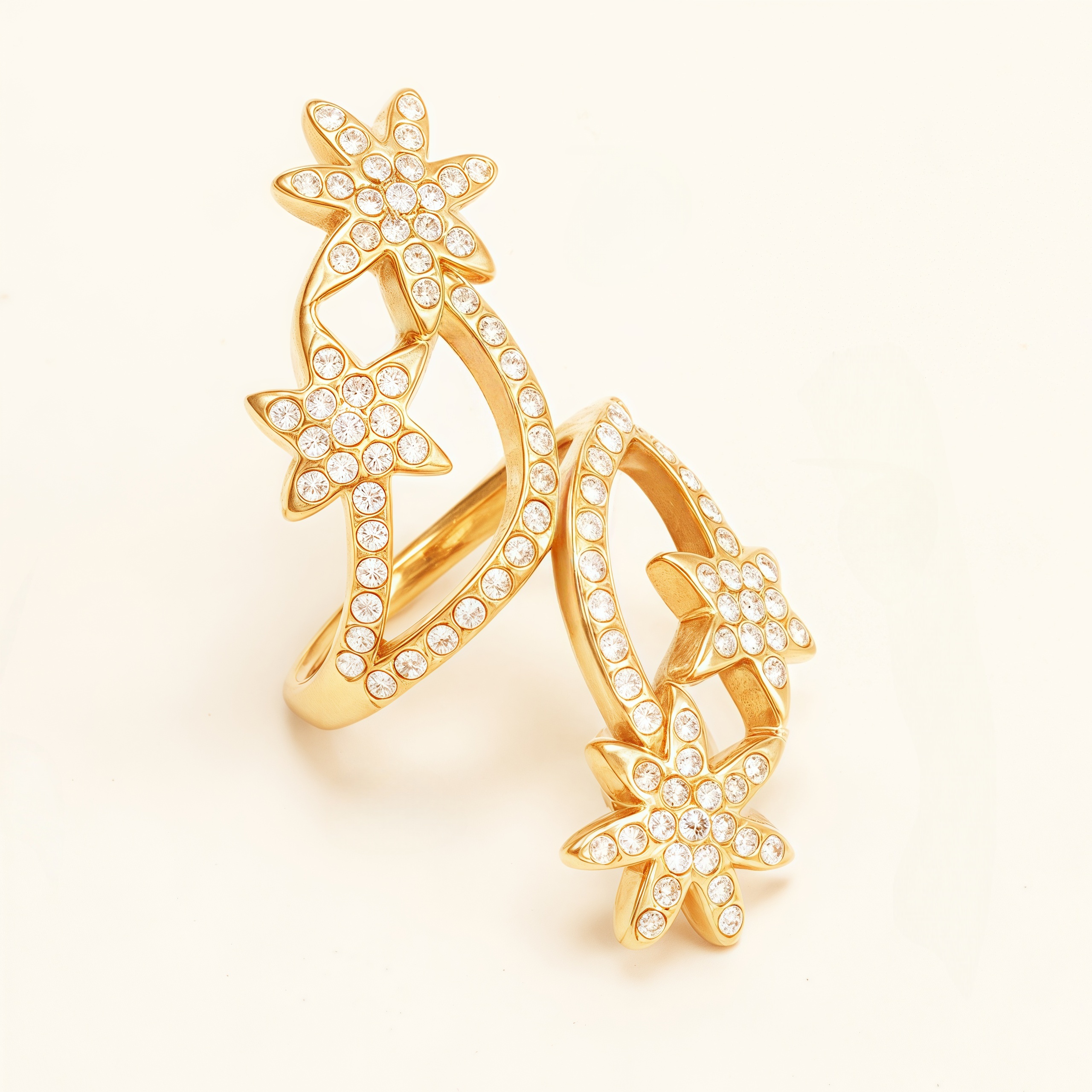 Star - Shaped Diamond - Inlaid Ring, Women's Fashion Hollow Gold Ring | DJ9702J-JinBaoJewerly