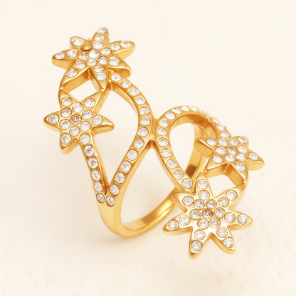 Star - Shaped Diamond - Inlaid Ring, Women's Fashion Hollow Gold Ring | DJ9702J-JinBaoJewerly