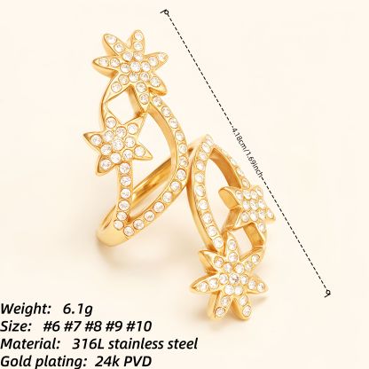 Star - Shaped Diamond - Inlaid Ring, Women's Fashion Hollow Gold Ring | DJ9702J-JinBaoJewerly