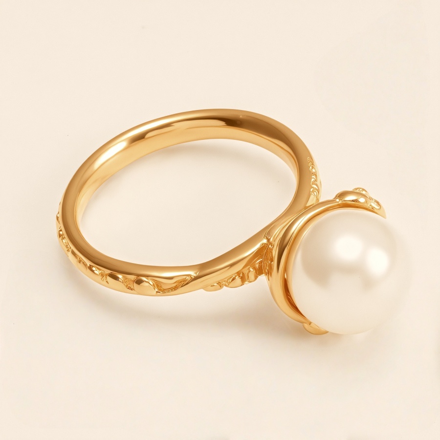 Gold Pearl Women's Stainless Steel Ring | DJ9703J