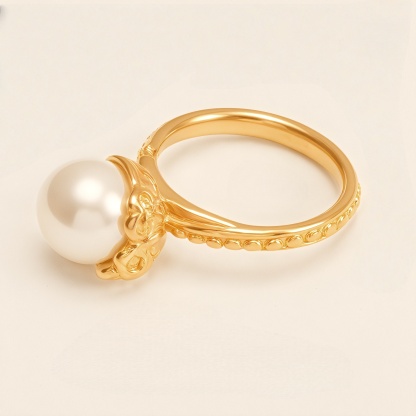 Gold Pearl Ring, Elegant Retro Jewelry for Women | DJ9703J-JinBaoJewerly