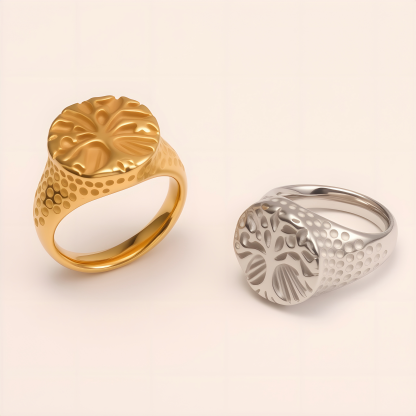 Stylish Men's Gold - and - Silver Stainless Steel Ring with Embossed Pattern | DZ102-JinBaoJewerly