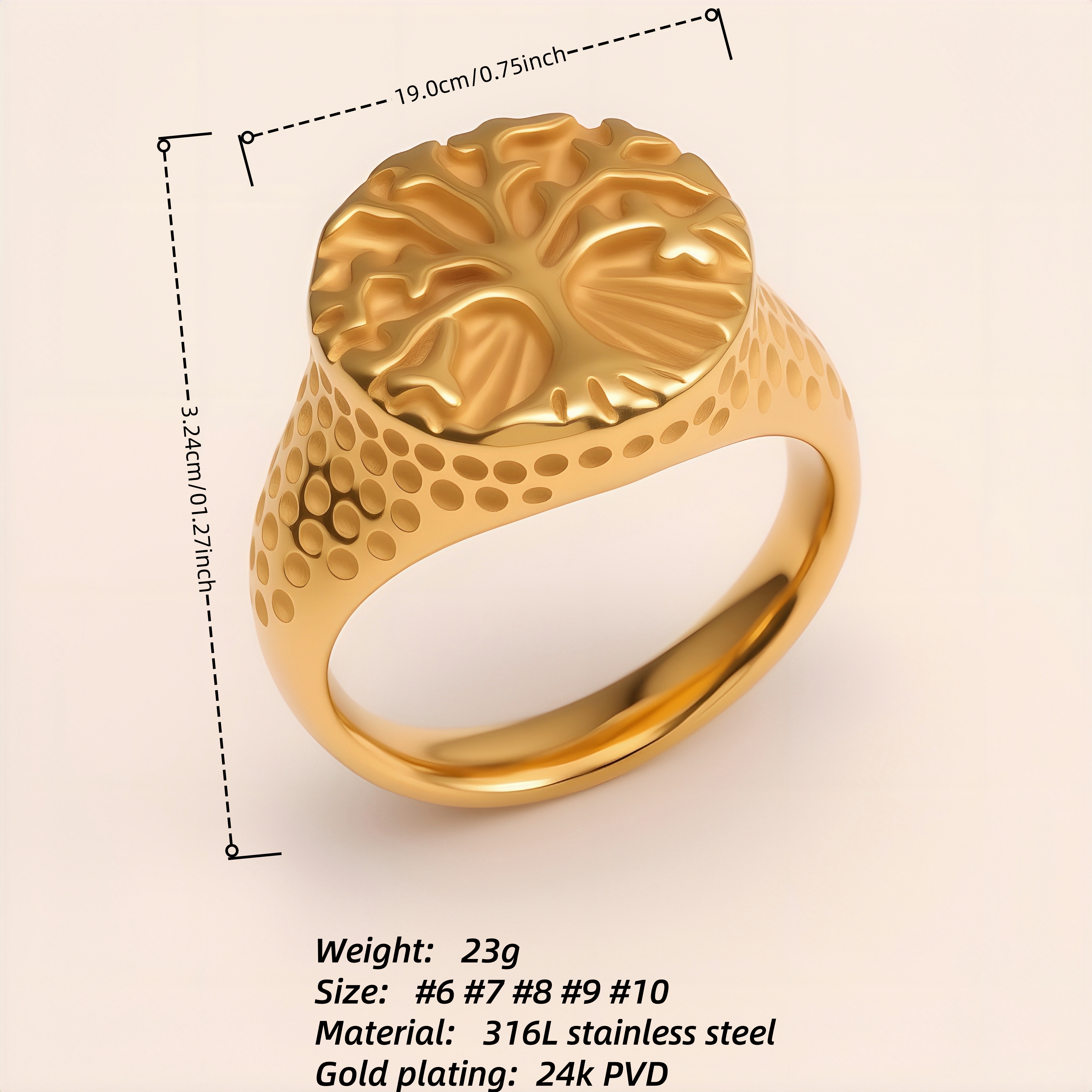 Stylish Men's Gold - and - Silver Stainless Steel Ring with Embossed Pattern | DZ102-JinBaoJewerly