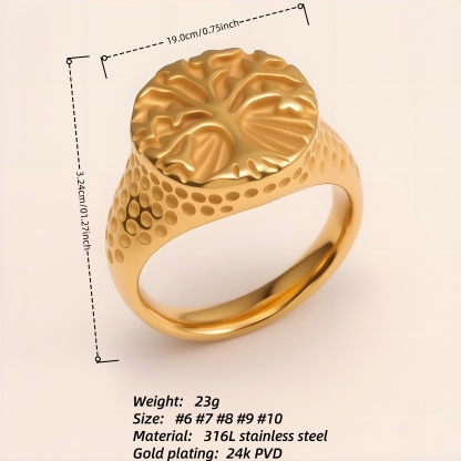 Stylish Men's Gold - and - Silver Stainless Steel Ring with Embossed Pattern | DZ102-JinBaoJewerly