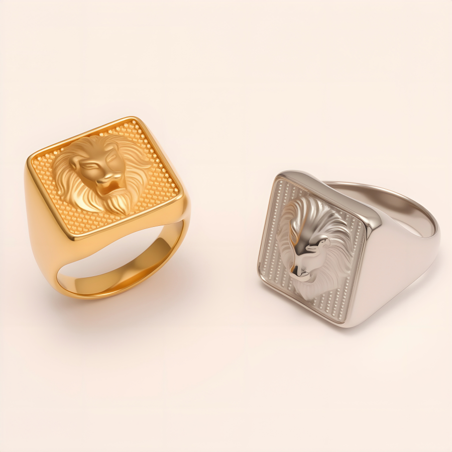 Stylish Men's Gold - and - Silver Stainless Steel Ring with Lion Pattern | DZ1485