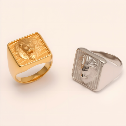 Stylish Men's Gold - and - Silver Stainless Steel Ring with Lion Pattern | DZ1485-JinBaoJewerly
