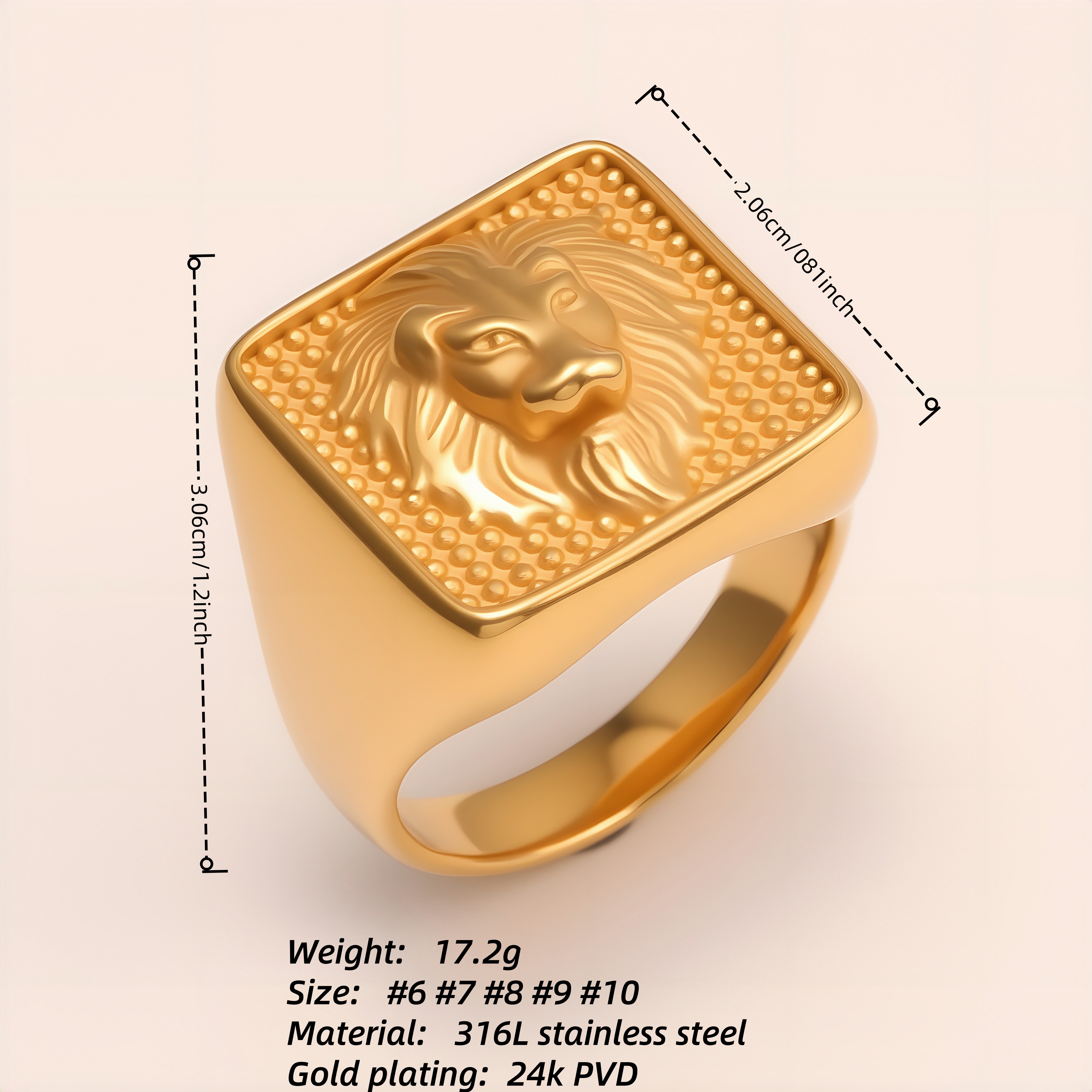 Stylish Men's Gold - and - Silver Stainless Steel Ring with Lion Pattern | DZ1485-JinBaoJewerly
