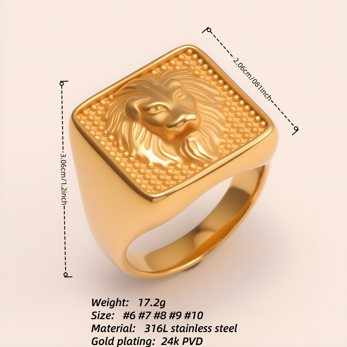 Stylish Men's Gold - and - Silver Stainless Steel Ring with Lion Pattern | DZ1485-JinBaoJewerly