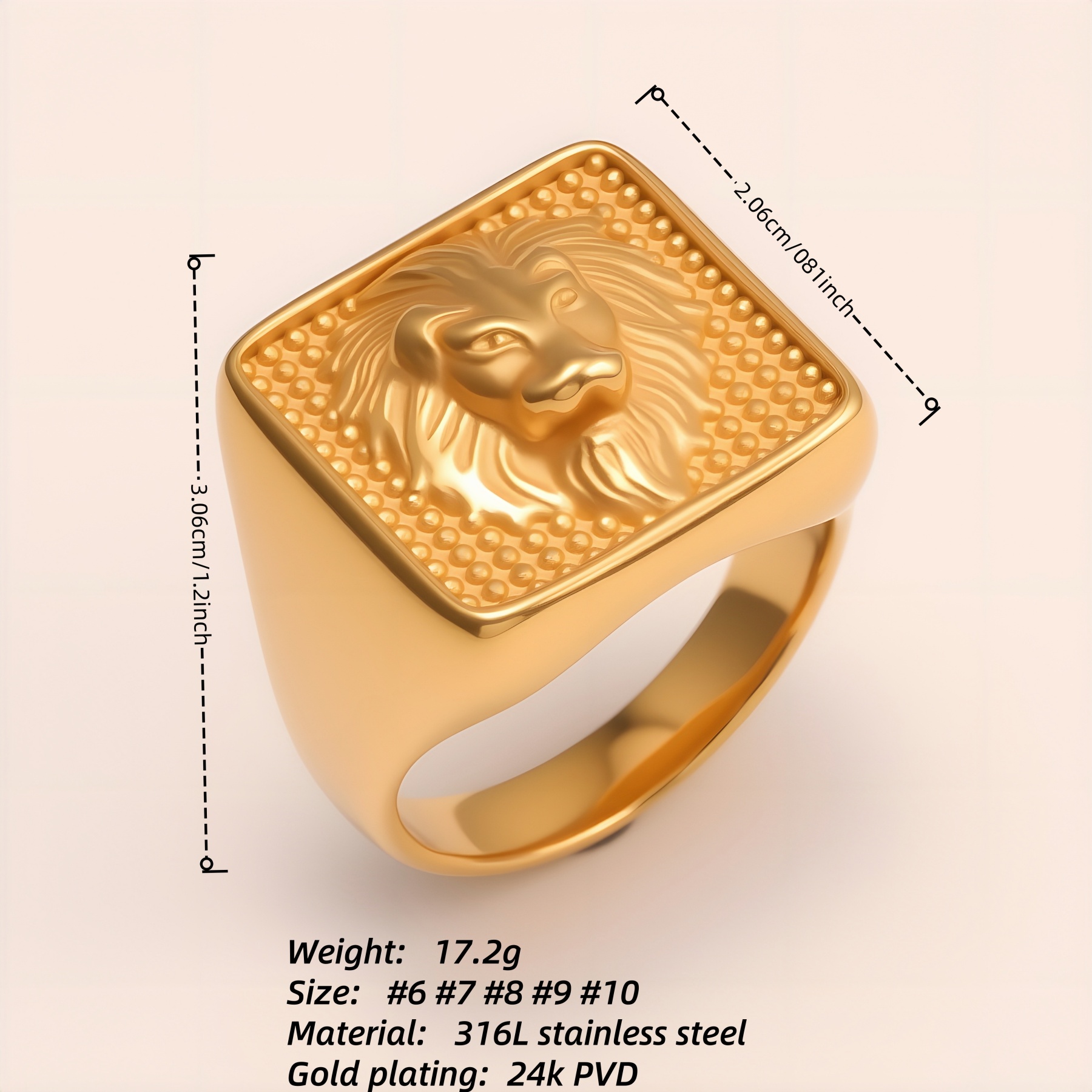 Stylish Men's Gold - and - Silver Stainless Steel Ring with Lion Pattern | DZ1485-JinBaoJewerly