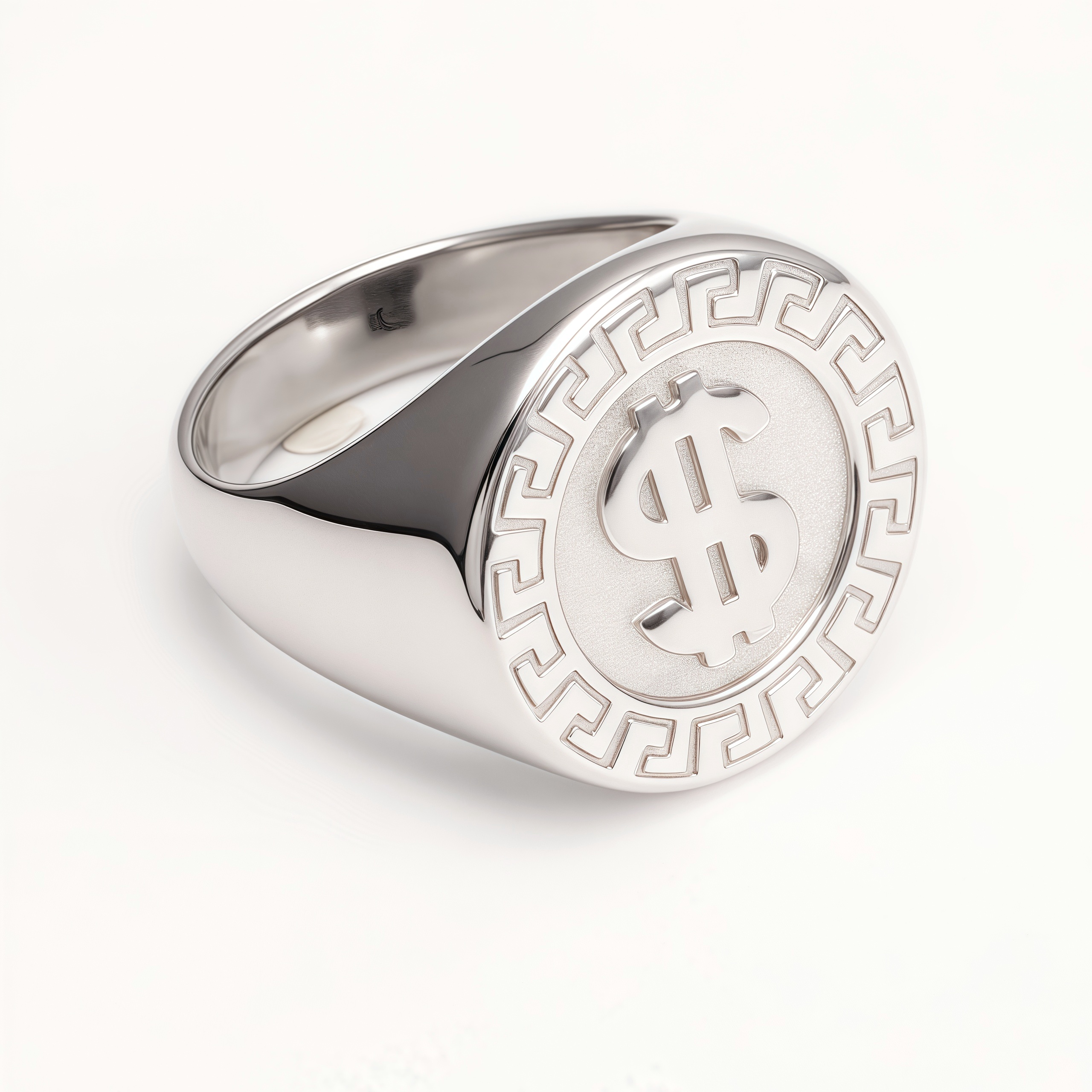 Dollar Sign Retro Meander Silver Ring, Trendy Men's Band | DZ1680-JinBaoJewerly