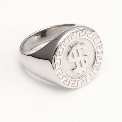 Dollar Sign Retro Meander Silver Ring, Trendy Men's Band | DZ1680-JinBaoJewerly
