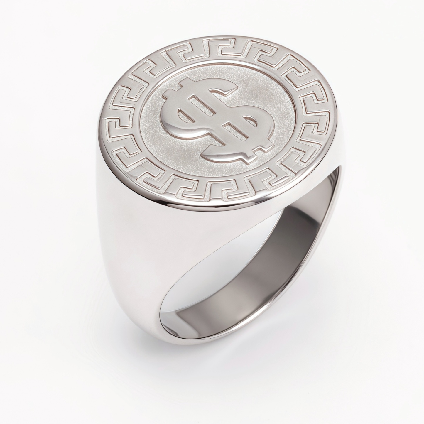 Dollar Sign Retro Meander Silver Ring, Trendy Men's Band | DZ1680-JinBaoJewerly