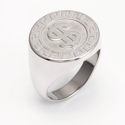 Dollar Sign Retro Meander Silver Ring, Trendy Men's Band | DZ1680-JinBaoJewerly