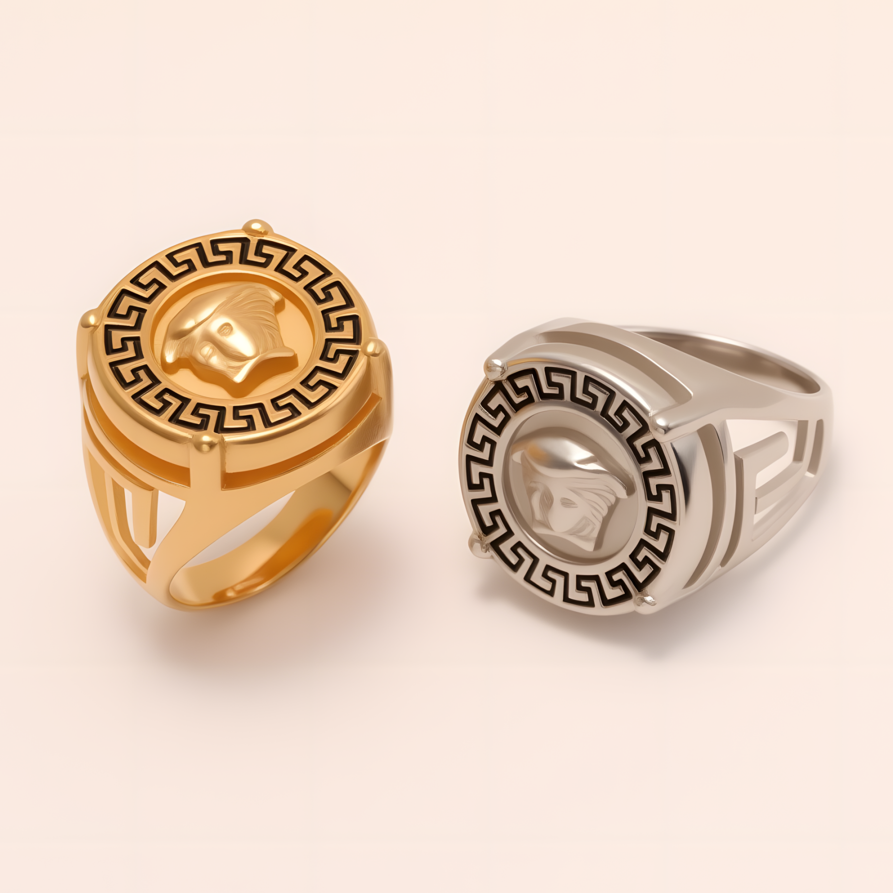 Geometric - bordered Lion - head Stainless Steel Ring - Personalized Jewelry for Men | DZ233-JinBaoJewerly