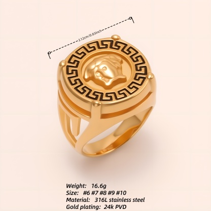 Geometric - bordered Lion - head Stainless Steel Ring - Personalized Jewelry for Men | DZ233-JinBaoJewerly